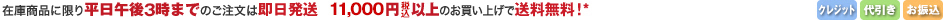 在庫品に限り平日午後3時までのご注文は即日発送 8,800円(税込)以上のお買い上げで送料無料